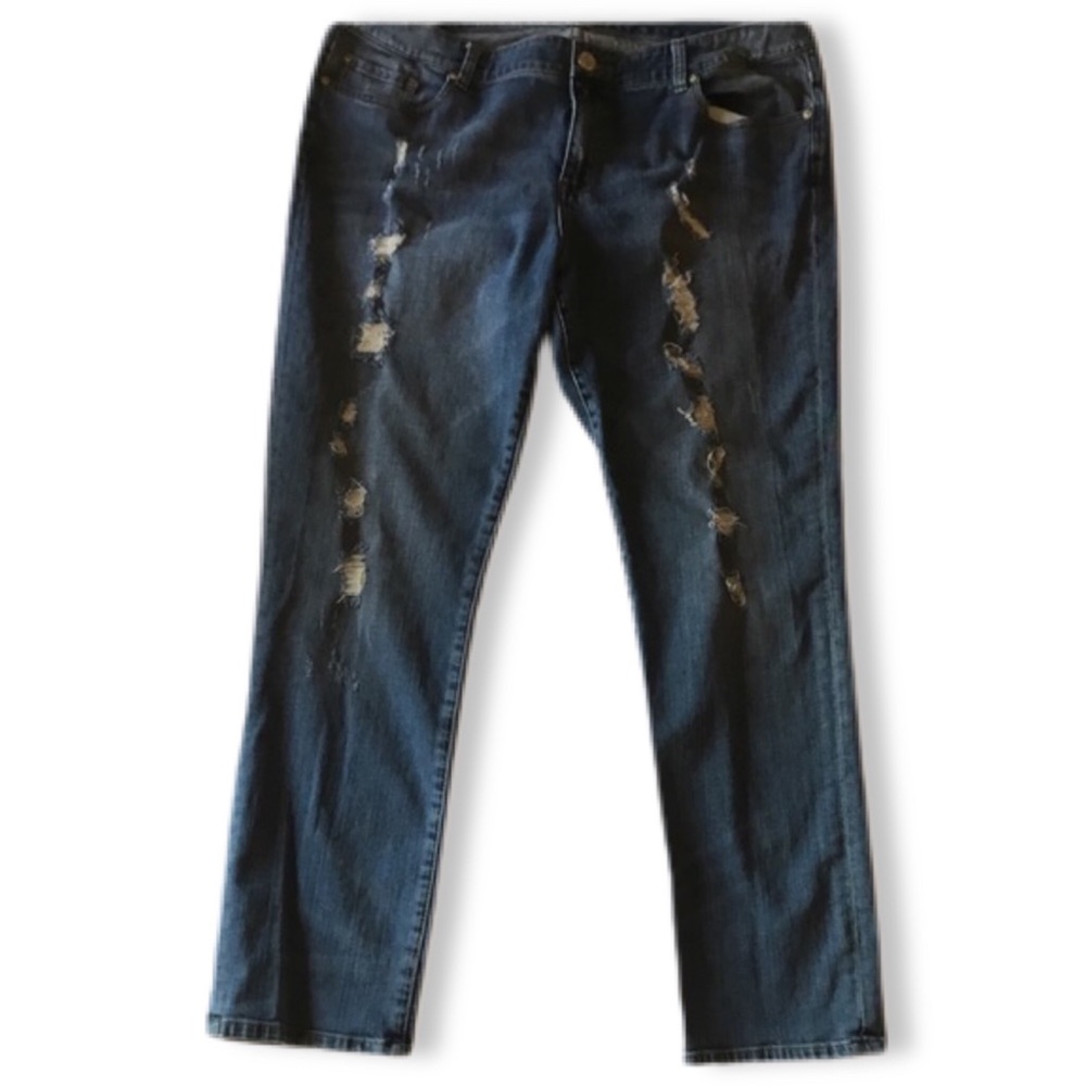 7 Seven For All Mankind Gold Rhinestone Pockets LUXE Distressed Jeans